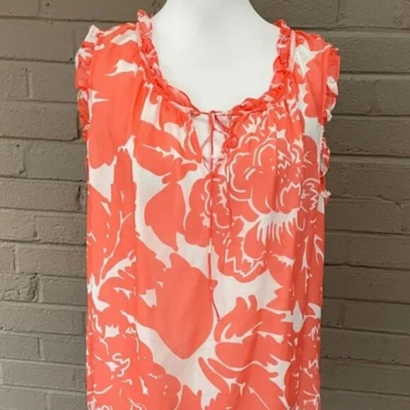 DVF orange & white silk V-Neck sleeveless top women's size 4 (282) - Picture 3 of 6